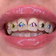 4 Pieces Tooth Gem, Tooth Shine Jewelry Rhinestones, DIY Fashionable Tooth Ornaments Artificial Crystal Tooth Decor For Reflective Teeth Ornament - Baby Blue - View 3