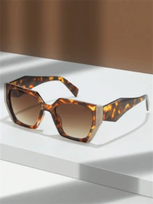 1pc Square Fashion Glasses - Brown - View 1