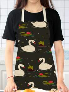 1件時尚天鵝印花亞麻圍裙 - 彩色 - 查看 5