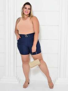 Plus Size Shorts - Màu xanh hải quân - Xem 7
