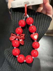 New Simple Red Beaded Bracelet/Hand Chain With Hanging Cord - Multicolor - View 1