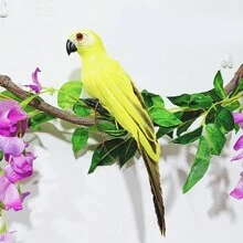 1只仿真鸚鵡泡沫羽毛裝飾品,帶爪子,適合掛在牆壁、展示櫥和花園裝飾 - 黃色 - 查看 1