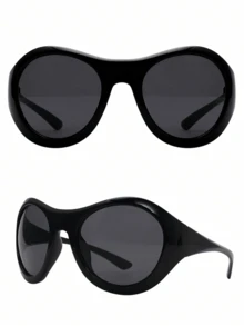 1pc Large Oval Y2k Style Futuristic & Tech-Inspired Fashion Glasses - Black - View 4