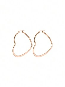 1 Pair Of Fashionable, Sweet & Fresh, Light Luxe, , Coil & Heart Shaped, Titanium Steel Earrings For Valentine'S Day - Gold - View 8