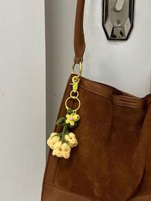 鉤針馬卡龍形風鈴花鑰匙圈包吊墜 - 黃色 - 查看 6