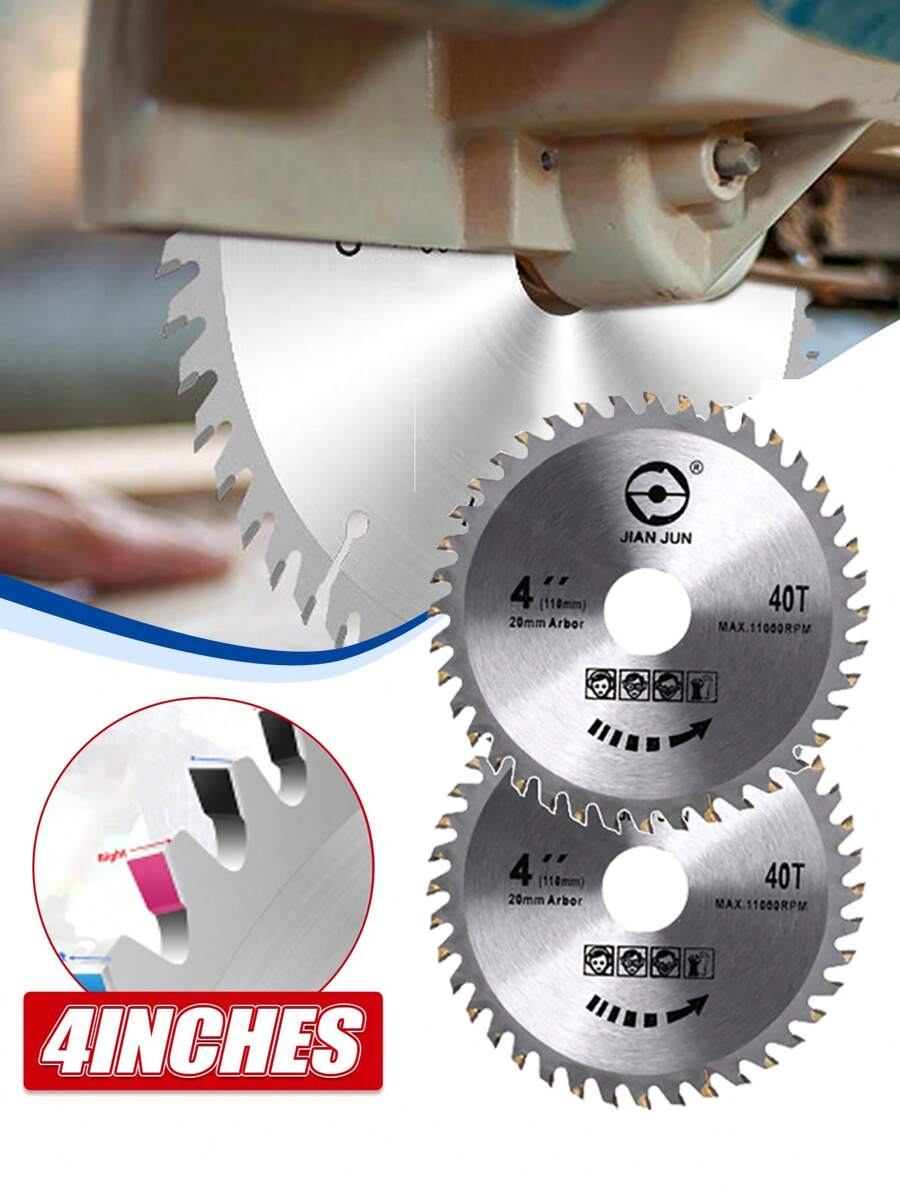 2pcs Alloy Circular Saw Blade For Wood Cutting, Double-Side Woodworking Saw Blade, 4 Inch Wood Cutting Disc, Multi-Purpose Angle Grinder Electric Tool - Silver - View 1