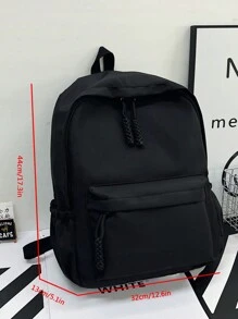 1个尼龙纯色休闲背包，适合学生、上课、旅行和女性使用，可装学习用品，是理想的书包、返校背包之选，容量大，轻便易携，经典休闲风格。适合青少年、女性、大学生、年轻职业人士和上班族，是返校、开学第一天、大学、中学、高中、户外活动、旅行和徒步旅行的完美之选。 - 黑色 - 查看 4