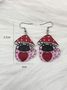 1 件情人節愛心粉紅杯子和貓印花女式壓克力吊式耳環 - 情人節愛心杯貓咪 - 查看 5
