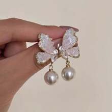 1pair New Design Pearl Crystal Butterfly Earrings For Women, Vintage Style & Unique & Versatile & Fashionable Jewelry - Butterfly Earrings - View 5