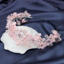 1個可愛的粉色水晶花型髮箍,適合女孩在表演、派對和宴會上佩戴。完美的新娘髮型裝飾和假日和特殊場合的禮物。 - 粉色 - 查看 1