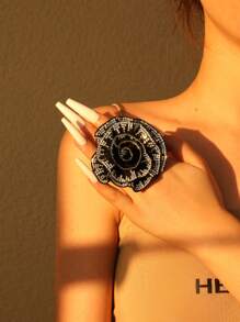 1pc Exaggerated Zirconia Flower Design Ring For Women, Suitable For Valentine's Day And Festival - 1 Rose Exaggerated Zirconia Flower Women's Ring - View 5