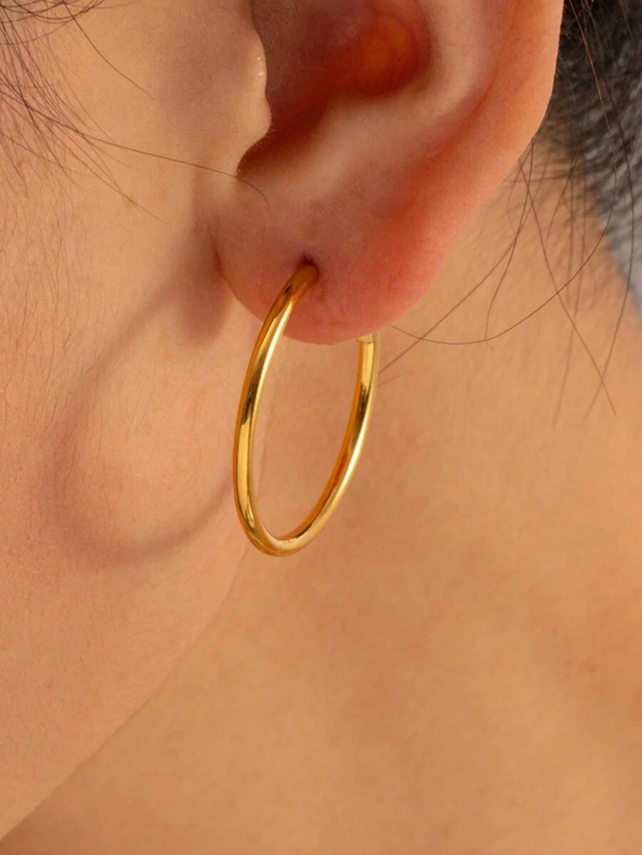 ESBERRY 1對40mm圓耳環適合女士S925純銀黃金顏色派對日常穿著精細首飾類禮物 - 金黃色 - 查看 1