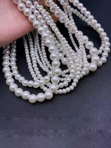 1入組簡約風格金黃色/鋼灰色/珍珠項鍊（女士用）,50cm長,多種尺寸4mm/5mm/6mm/8mm/10mm