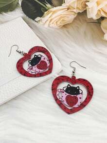 1 件情人節愛心粉紅杯子和貓印花女式壓克力吊式耳環 - 情人節愛心杯貓咪 - 查看 6