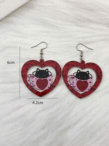 1 件情人節愛心粉紅杯子和貓印花女式壓克力吊式耳環 - 情人節愛心杯貓咪 - 查看 7