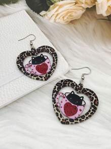 1 件情人節愛心粉紅杯子和貓印花女式壓克力吊式耳環 - 情人節愛心杯貓咪 - 查看 8