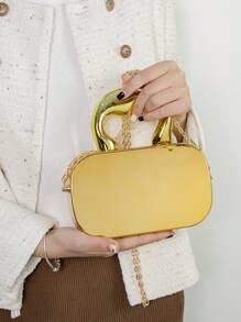 迷你新潮丙烯酸金屬色手提盒配鏈條肩帶手袋 - 金色 - 查看 2