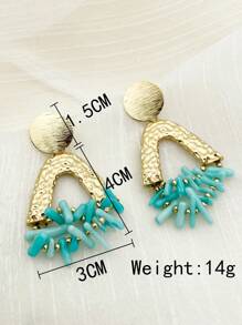 1pair Fashionable Personalized Bohemian Style Earrings With Stainless Steel Gold-Plated Frame And Blue Acrylic Triangle Pendant, Suitable As Daily Wear And Festival Gift For Women - Blue - View 3