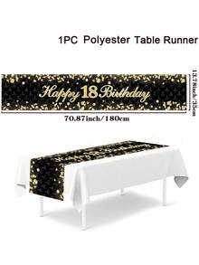 1pc 180*35cm Black Gold Table Runner 18th Birthday Party With Diamond Pattern - Black Gold - View 3