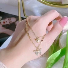 1pc Delicate Double Layered Butterfly Pendant Necklace Suitable For Women's Daily Wear - Gold - View 5