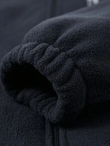 Men's Outdoor Fleece Jacket With Letter Embroidery And Zipper - Navy Blue - View 6