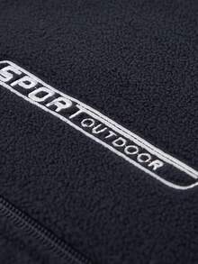 Men's Outdoor Fleece Jacket With Letter Embroidery And Zipper - Navy Blue - View 5