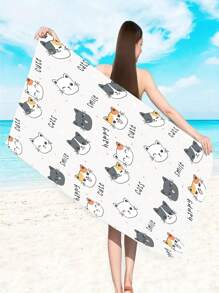 卡通貓印花沙灘巾,適合度假 - 彩色 - 查看 4