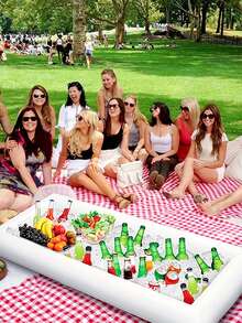 1個充氣式食品服務台,非常適合燒烤,野餐和泳池派對,內附冰塊和排水塞,讓您的食物和飲料保持冷鮮 - 白色 - 查看 2