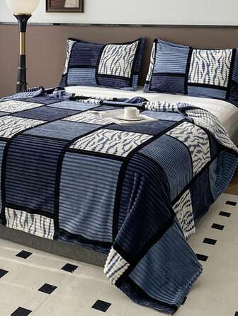 1條格紋印花絨面毯,暖和的床罩、沙發墊、旅行毯,多用途,適合各種節日