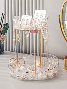 首飾收納架珠寶架聖誕禮物送給女孩,小項鍊手鐲手錶收納架,珠寶塔耳環架（透明） - 無色 - 查看 1