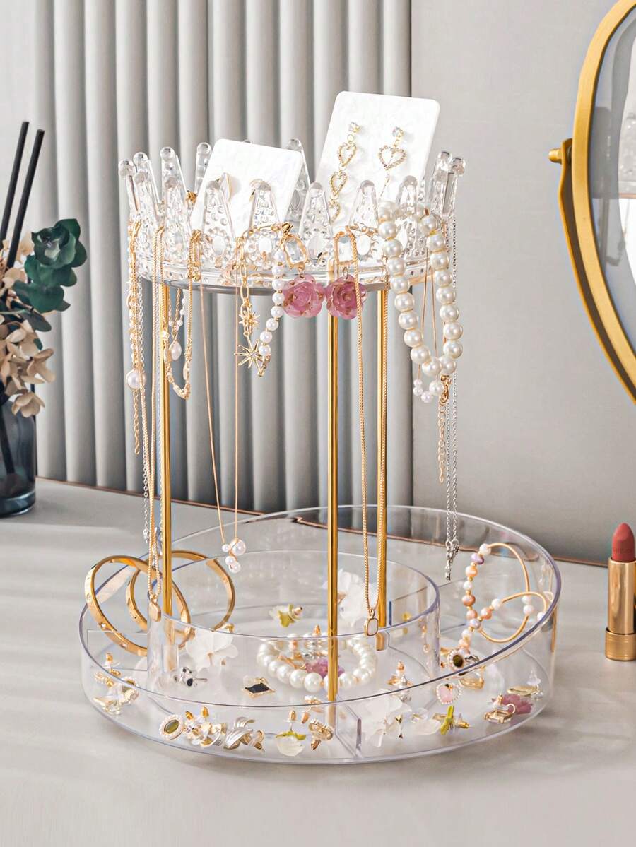 首飾收納架珠寶架聖誕禮物送給女孩,小項鍊手鐲手錶收納架,珠寶塔耳環架（透明） - 無色 - 查看 1
