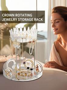 首飾收納架珠寶架聖誕禮物送給女孩,小項鍊手鐲手錶收納架,珠寶塔耳環架（透明） - 無色 - 查看 3
