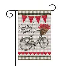 1入情人節愛心自行車圖案花園旗幟,極簡浪漫方形橫幅,適用於花園家居裝飾,全季節花園旗幟 - 彩色 - 查看 2