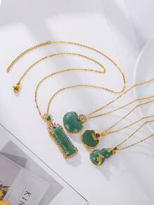 1入微鑲金邊葫蘆形幸運鎖項鍊,時尚設計,18k電鍍,節日派對的完美珠寶禮物,適合女士 - 綠色 - 查看 6