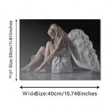 White Angel Wings Artwork Canvas Poster Wall Art Print With Wooden Frame For Room, Bedroom, Living Room Decoration, 12x16 Inches (With Frame) - White - View 3