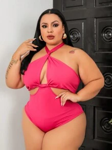 Plus Size One-Pieces - Màu Hồng Tươi - Xem 8