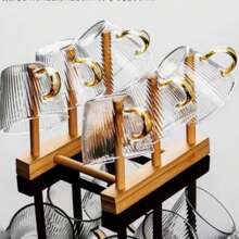 6pcs Striped Transparent Small Tea Cups, Suitable For Home Tea Tasting, Office, Espresso Cups - Clear - View 1