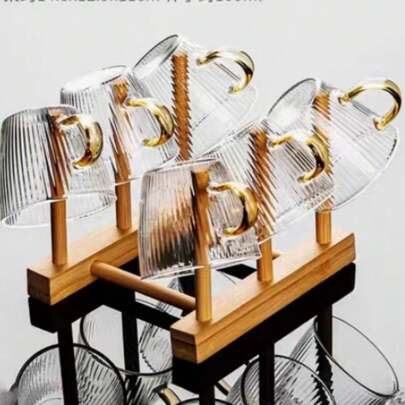 6pcs Striped Transparent Small Tea Cups, Suitable For Home Tea Tasting, Office, Espresso Cups