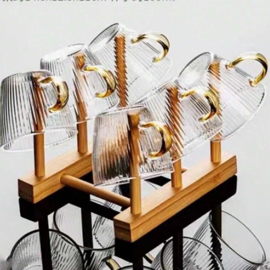 6pcs Striped Transparent Small Tea Cups, Suitable For Home Tea Tasting, Office, Espresso Cups - Clear - View 1