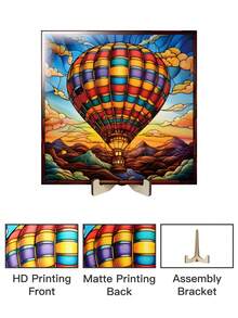 Putuo Decor 1pc Acrylic Board Sign Table Decor, Exquisite Hot Air Balloon Beach Romantic Sailing Scenery Plate, Desktop Decoration For Home Farmhouse Office Cafe Coffee Shop Beach House, 9.8 X 9.8 Inches Gifts For Friend Family - Multicolor - View 4