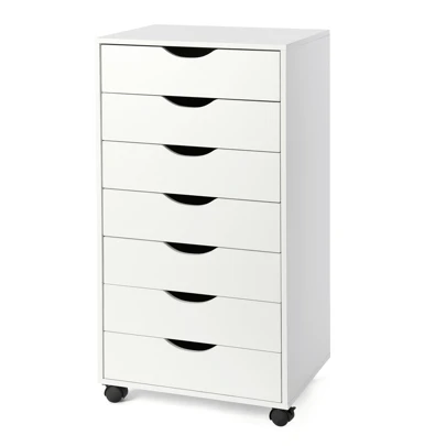 VOWNER 34.3 Inch Tall 7-Drawer Dresser For Bedroom,White Organizer Storage Closet Chest Clothes Cabinet With Wheels, Chest Of Drawers, 49 Lbs, Kids Room