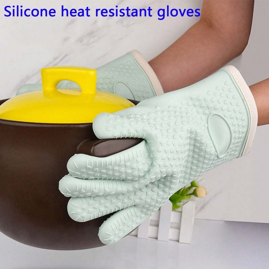 1只矽膠隔熱手套,耐高溫、防滑、加厚適用於烘焙和廚房使用 - 綠色 - 查看 1