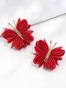 2pcs Children's Red Butterfly Hair Clips