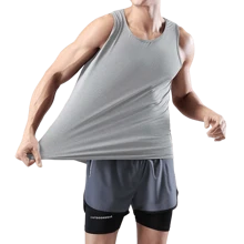 Camiseta sin mangas para hombre Dry Fit Workout Muscle Tee Shirt for Running Athletic Gym Swim Training,Moisture Wicking - Gris Claro - Ver 1