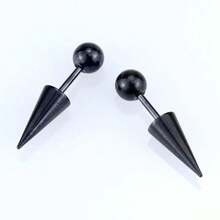1pc Stainless Steel Long Sharp Cone Shaped Ear Bone Stud Earring Simple Fashionable Unisex - Antique Silver - View 1