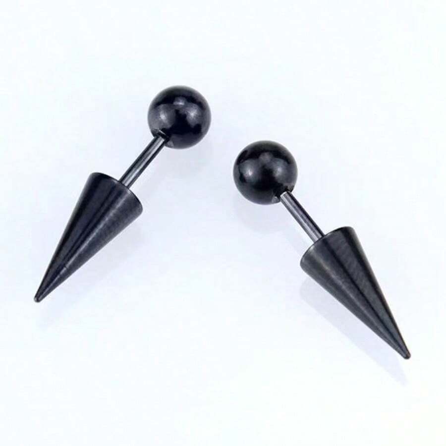 1pc Stainless Steel Long Sharp Cone Shaped Ear Bone Stud Earring Simple Fashionable Unisex - Antique Silver - View 1