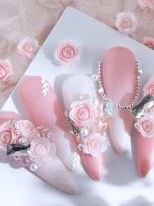 30个可爱粉色雕花玫瑰美甲装饰品，玫瑰花美甲配件，情人节美甲装饰，美甲用品，专业DIY美甲宝石 - 粉色 - 查看 3