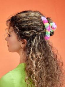 1pc Fashionable Women's Elastic Plush Claw Clip Long Plush Rainbow-Colored Hairpin For Autumn And Winter - Multicolor - View 3