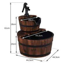 Wooden Barrel Fountain With High-Performance Pump, Fir Wood Fountain, Outdoor Water Feature For Garden, Patio, Lawn, Closed Water Circuit, 44.5 X 44.5 X 61cm (L X W X H) - 棕色 - 查看 3