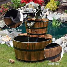 Wooden Barrel Fountain With High-Performance Pump, Fir Wood Fountain, Outdoor Water Feature For Garden, Patio, Lawn, Closed Water Circuit, 44.5 X 44.5 X 61cm (L X W X H) - 棕色 - 查看 2